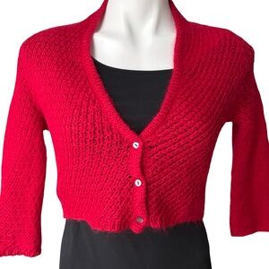 Free People Red Crochet Mohair Blend Cardigan Shrug